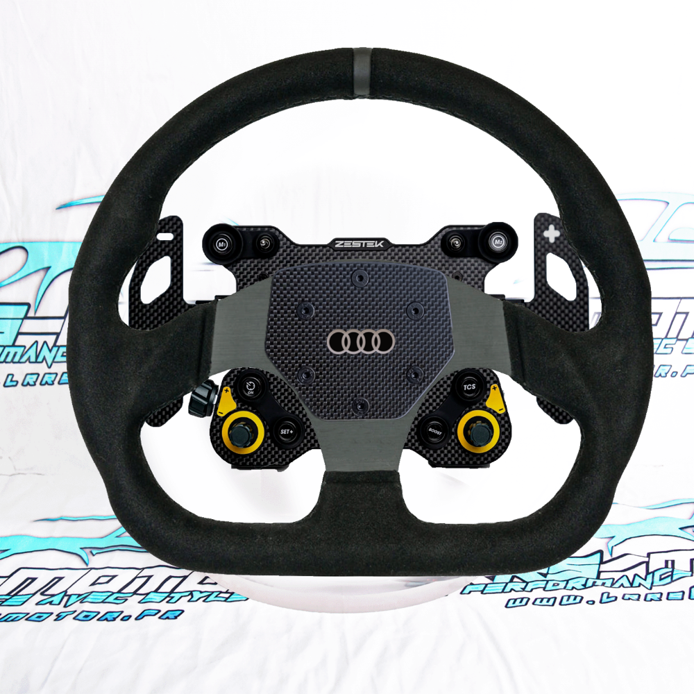 Volant Racing : compatible multimarque, plug & play pour véhicules réels.