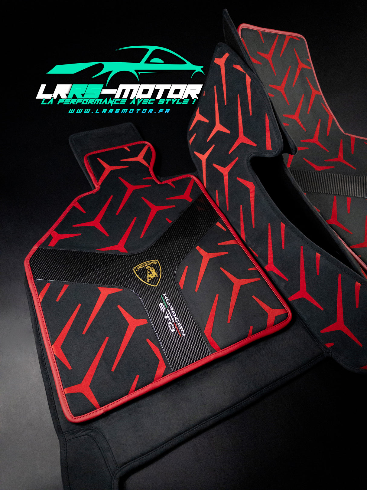 Tapis de sol sur mesure Lamborghini Huracán STO x2 – Carbone & Alcantara véritable – Garantie 5 ans