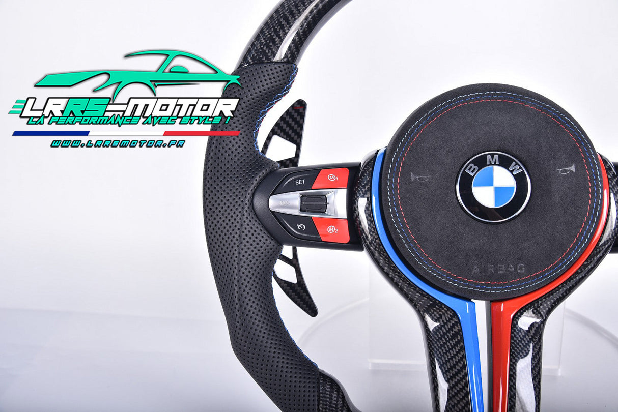 Volant en carbone personnalisable pour BMW Série F et G (2012-2022). Compatible Série 1, 2, 3, 4, 5, 6, X Séries et modèles M Performance (M2, M3, M4, M5, M6)Volant BMW F20, M2, M3, M4 carbone personnalisable