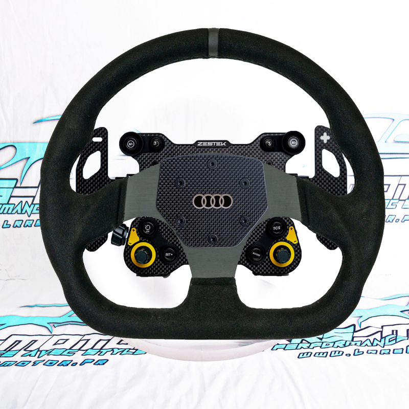 Volant Racing : compatible multimarque, plug & play pour véhicules réels.