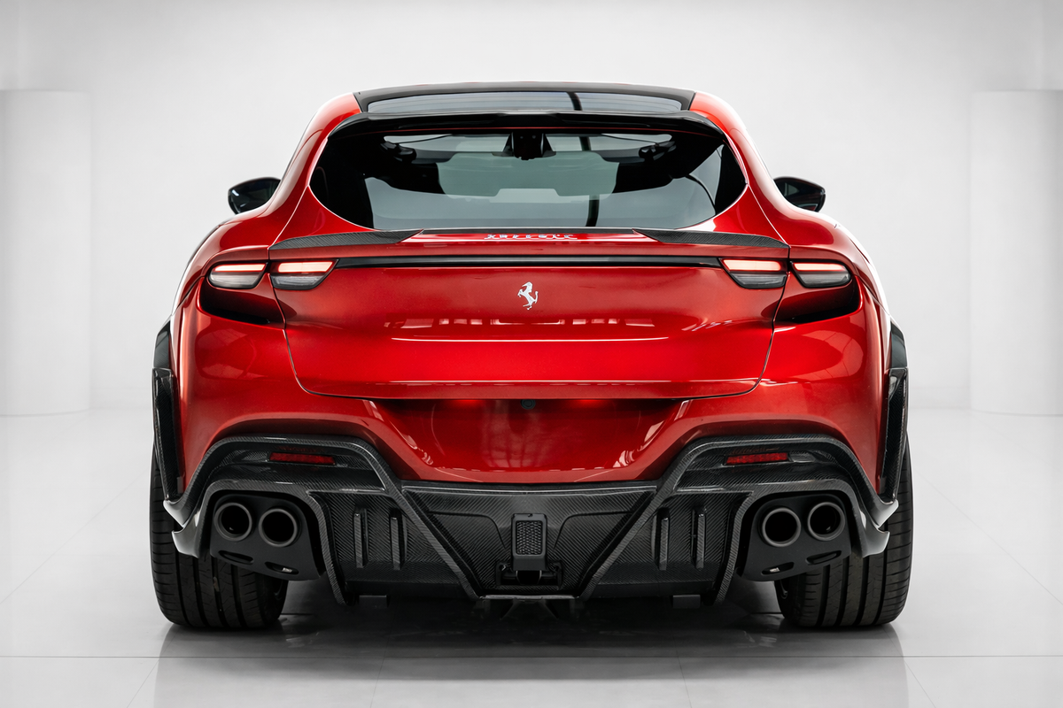Rear carbon fiber diffuser for Ferrari Purosangue, TÜV approved.