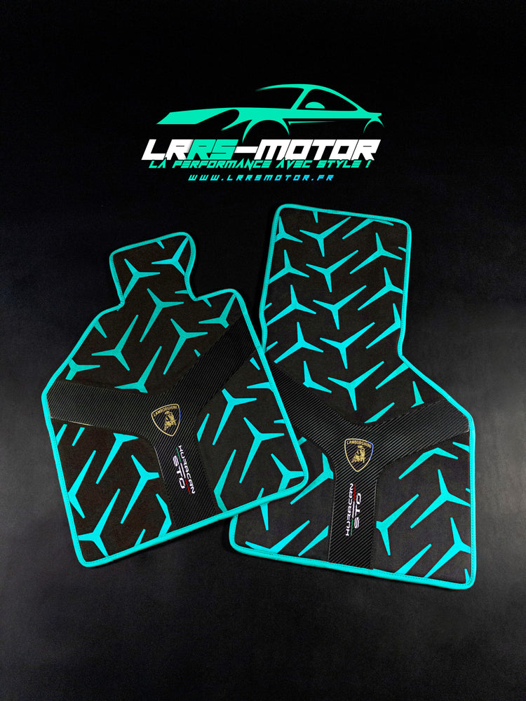 Tapis de sol Bleu Azur Lamborghini Huracan personnalisés – Alcantara & Carbone haut de gamme | LRRS Motor