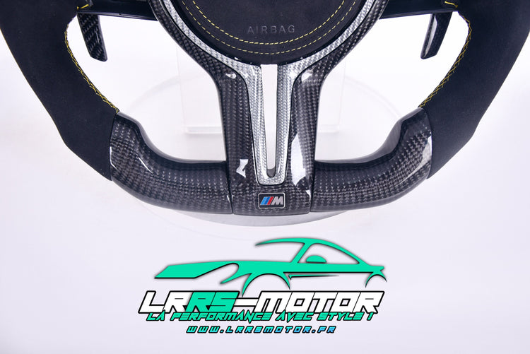 Volant en carbone personnalisable pour BMW Série F et G (2012-2022). Compatible Série 1, 2, 3, 4, 5, 6, X Séries et modèles M Performance (M2, M3, M4, M5, M6)Volant BMW F20, M2, M3, M4 carbone personnalisable