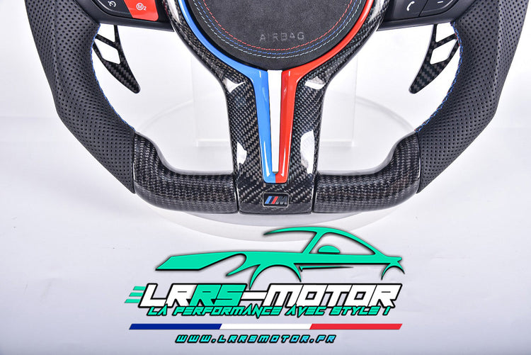 Volant en carbone personnalisable pour BMW Série F et G (2012-2022). Compatible Série 1, 2, 3, 4, 5, 6, X Séries et modèles M Performance (M2, M3, M4, M5, M6)Volant BMW F20, M2, M3, M4 carbone personnalisable