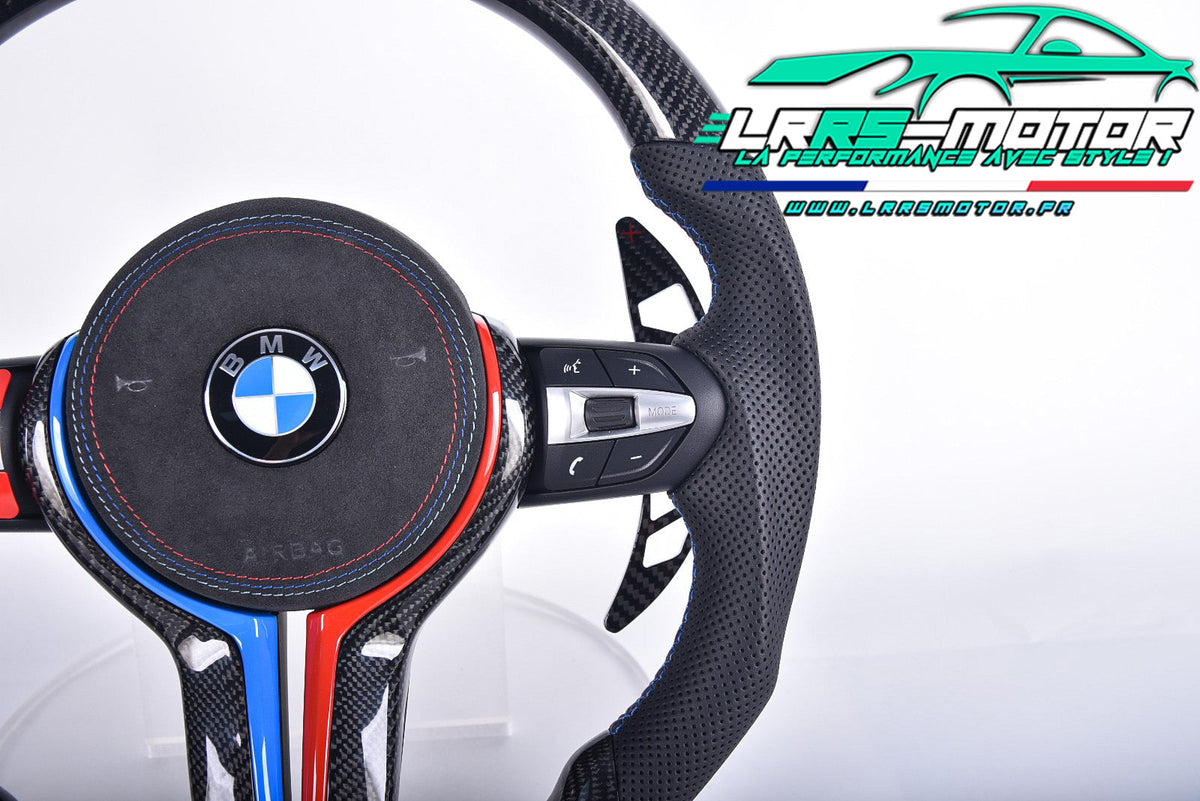 Volant en carbone personnalisable pour BMW Série F et G (2012-2022). Compatible Série 1, 2, 3, 4, 5, 6, X Séries et modèles M Performance (M2, M3, M4, M5, M6)Volant BMW F20, M2, M3, M4 carbone personnalisable